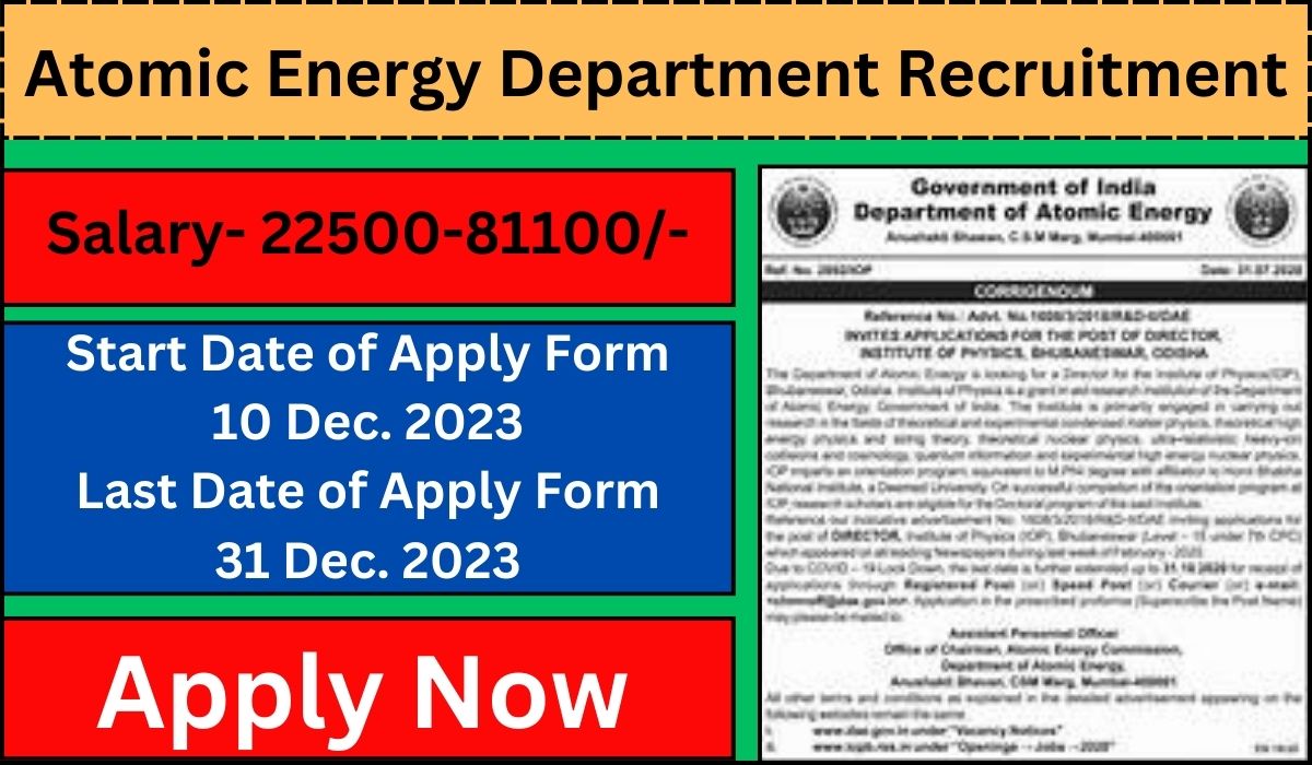 Atomic Energy Department 62 Recruitment